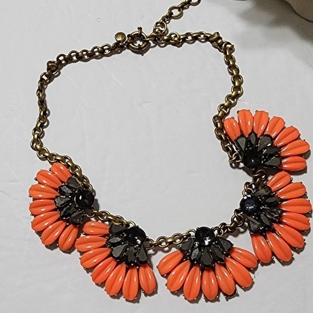 J. Crew orange fan shaped statement collar bibb necklace